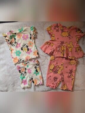 Disney Baby 3M Minnie Mouse & Winnie the Pooh 2 Outfit Set EUC